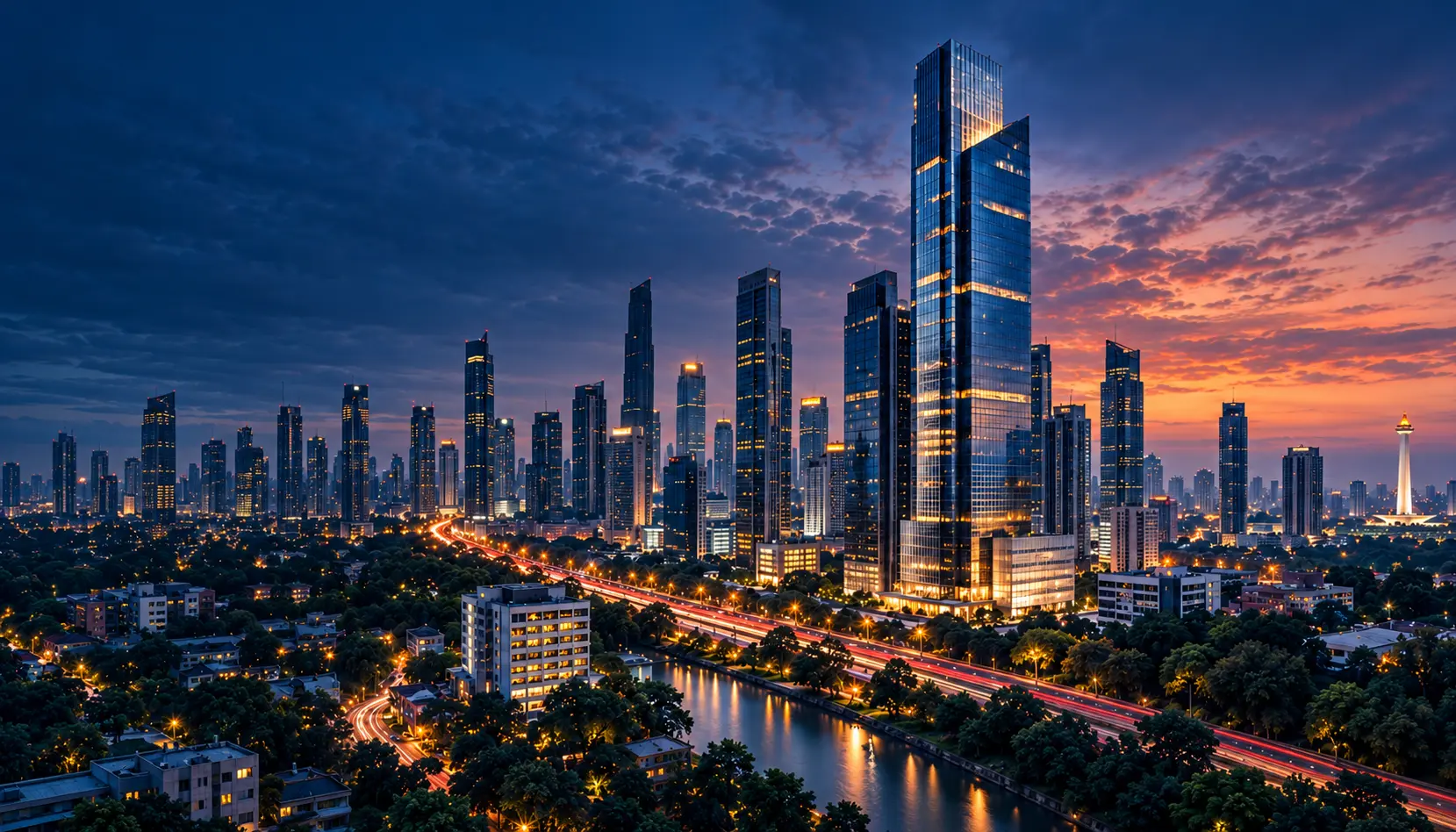 Jakarta skyline at dusk